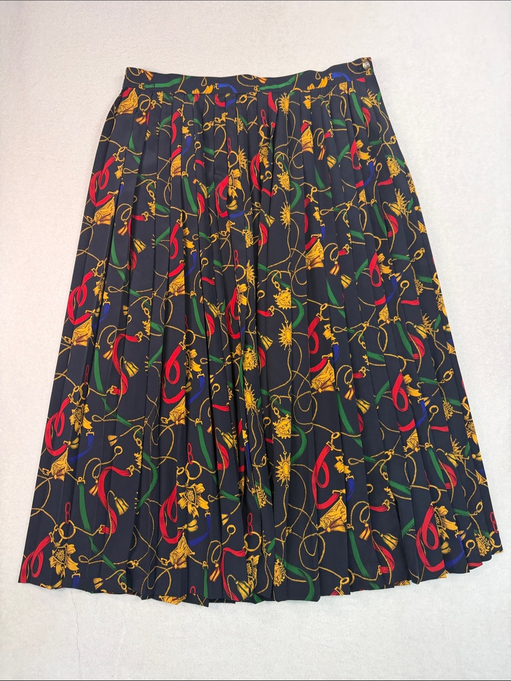 Vintage Chaus Belting Print Equestrian Pleated Midi Skirt